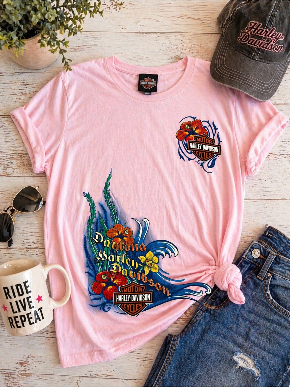 Pink Daytona Harley Davidson T Shirt Size Large NWOT Graphic Tee